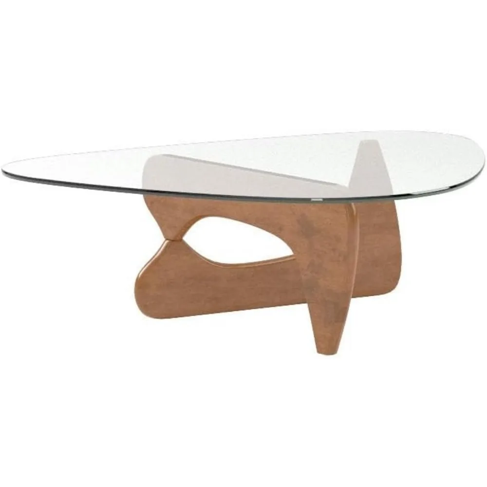 Triangle Glass Coffee Table Modern Noguchi Coffee Table, Vintage Glass, and Wood End Table, Solid Wood Base Accent Coffee Table - Image 5