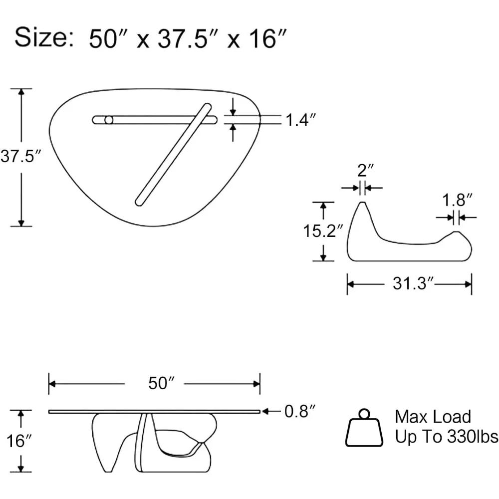Triangle Glass Coffee Table Modern Noguchi Coffee Table, Vintage Glass, and Wood End Table, Solid Wood Base Accent Coffee Table - Image 2