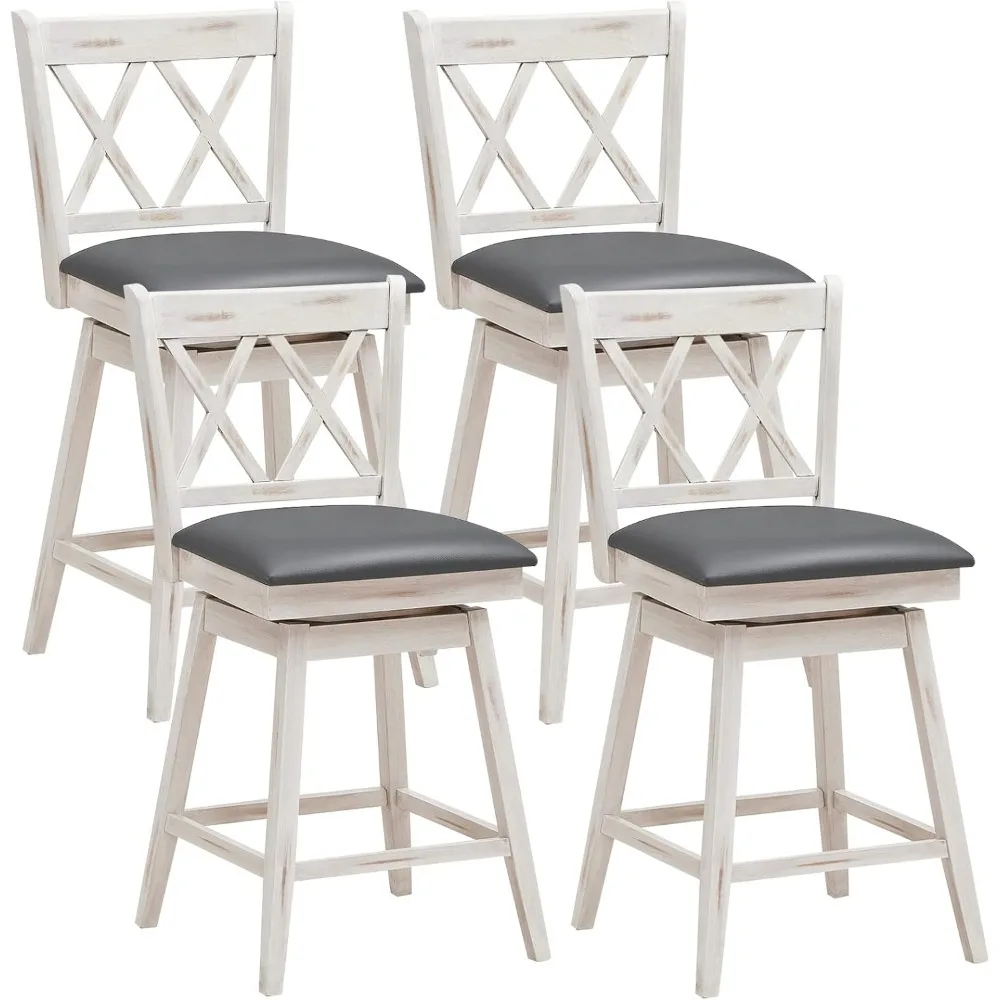 Bar Stool Set of 4, 360 ° Swivel Counter Height 25inch Bar Stool with Foot Rest Upholstered Cushion & Ergonomic Backrest, Sturd