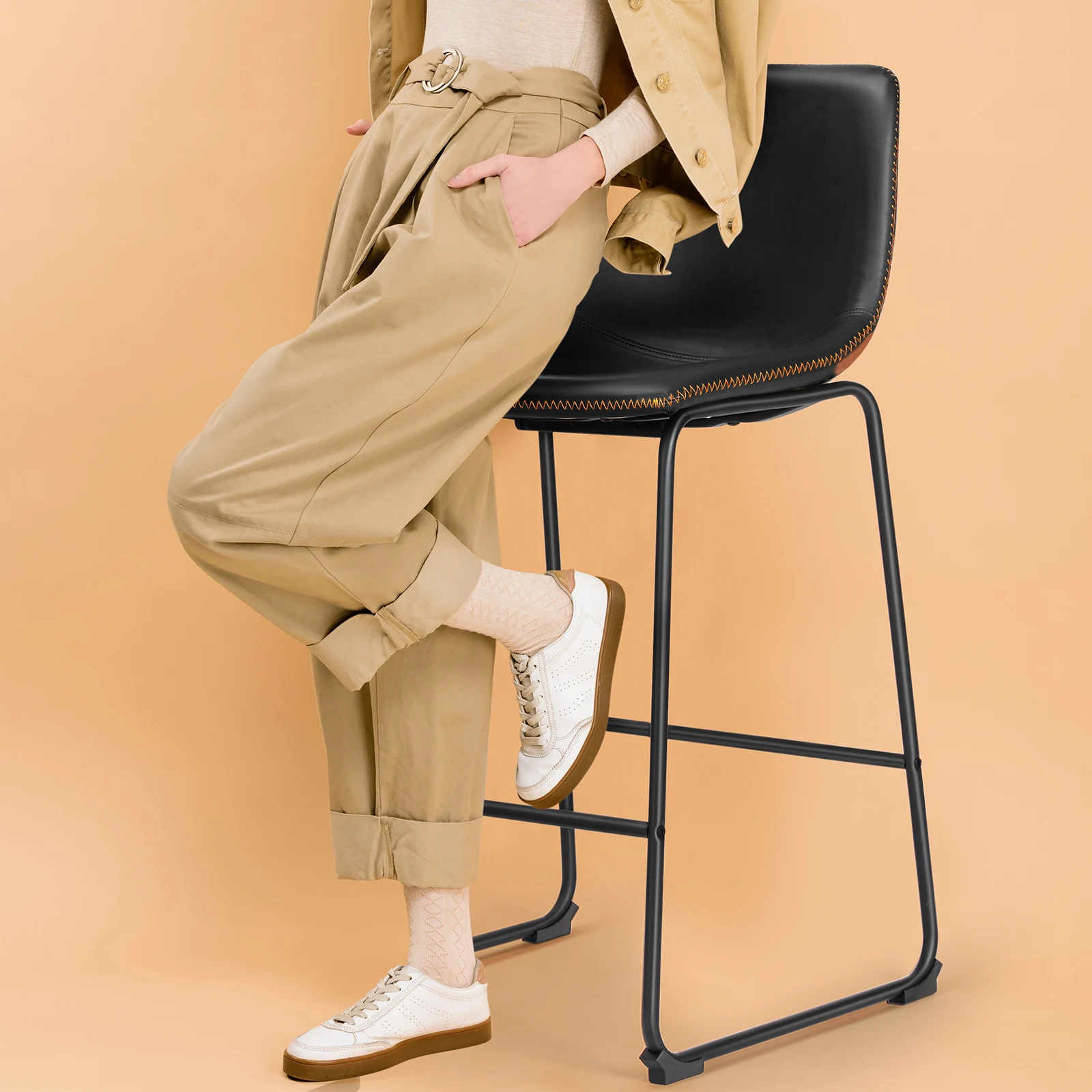 JHK Pu Leather Bar Stools Set of 2 Counter Height High Kitchen Dining Chairs Comfortable Sponge Cushion Island Modern Stool - Image 4