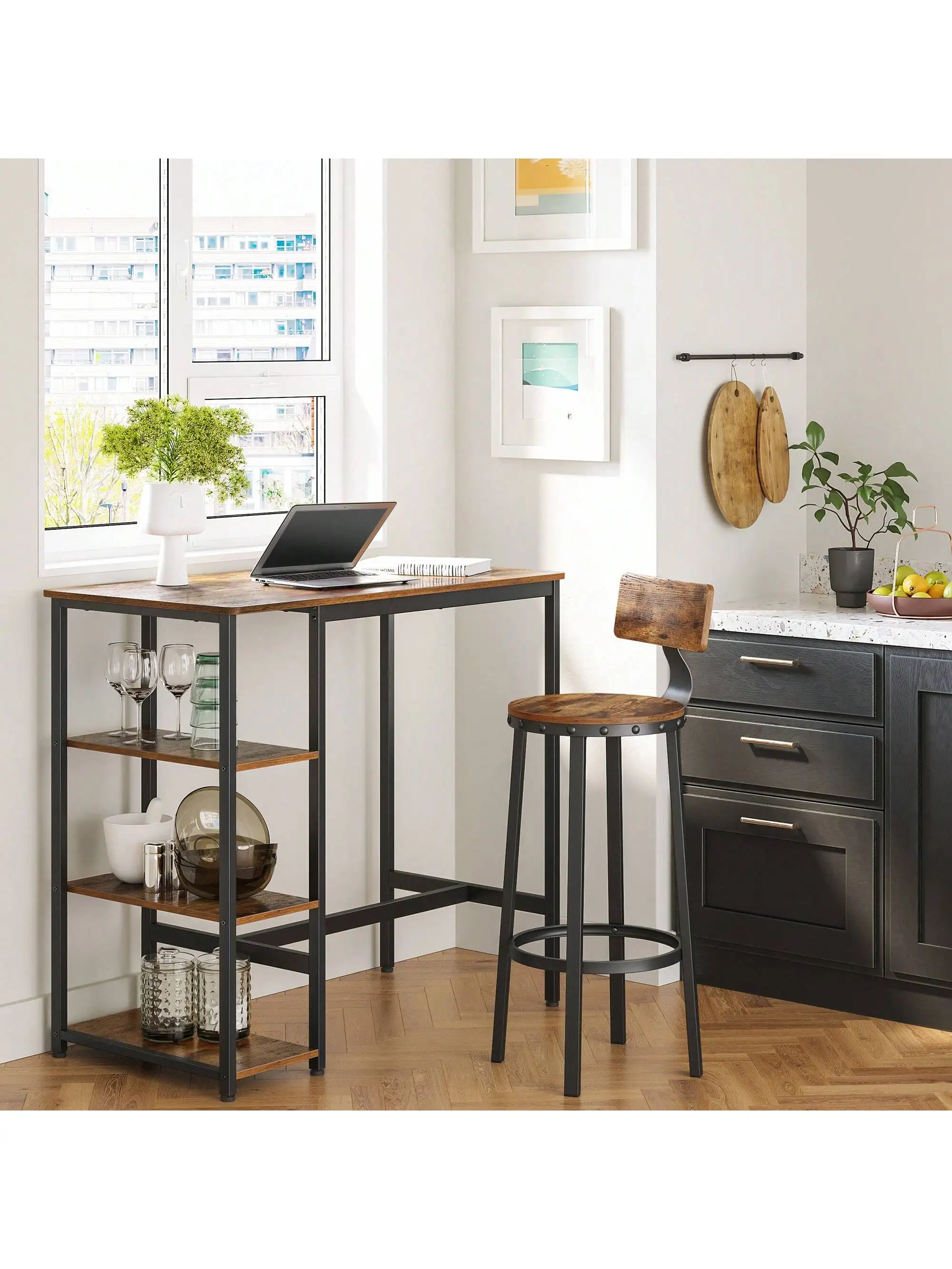 VASAGLE Bar Table With Sturdy Metal Frame, Easy Assembly, Industrial Design