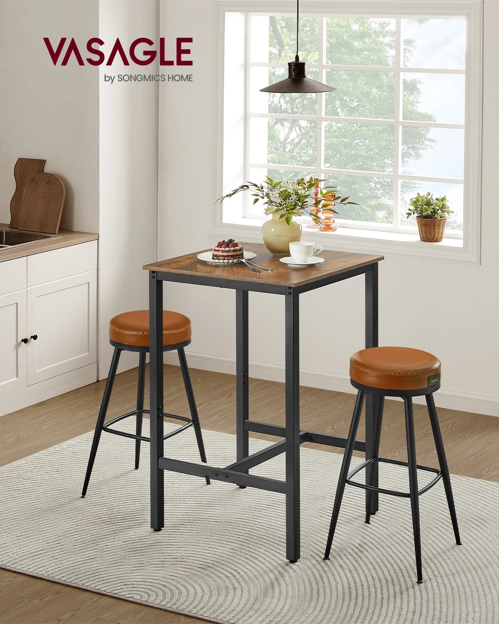 VASAGLE Bar Table, Small Kitchen Dining Table, High Top Pub Table, Height Cocktail Table for Living Room Party