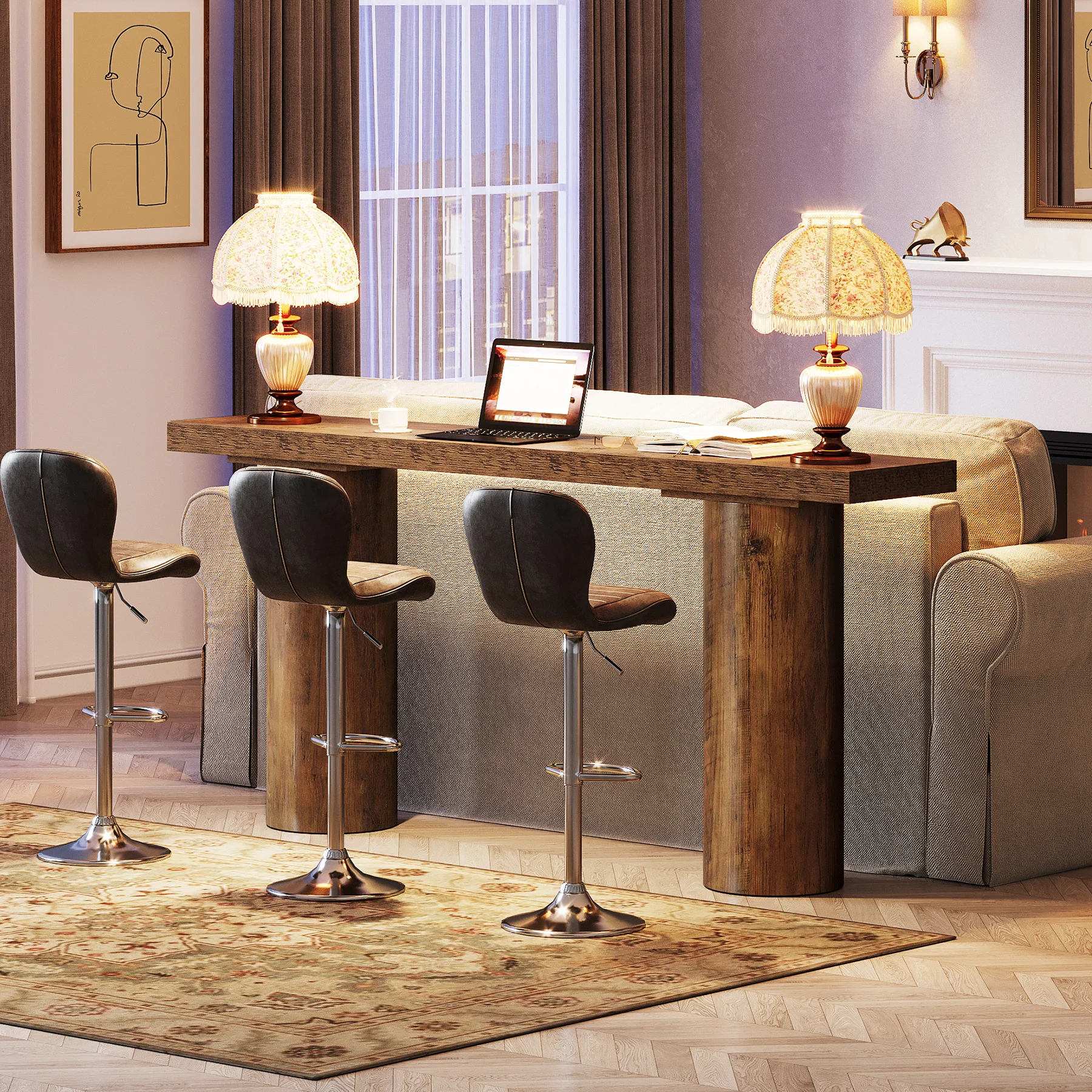 Tribesigns 63" Long Bar Table, Rectangle Kitchen Counter Height Table with Pillar Legs, Narrow Bar Height Pub Table Behind Couch - Image 4