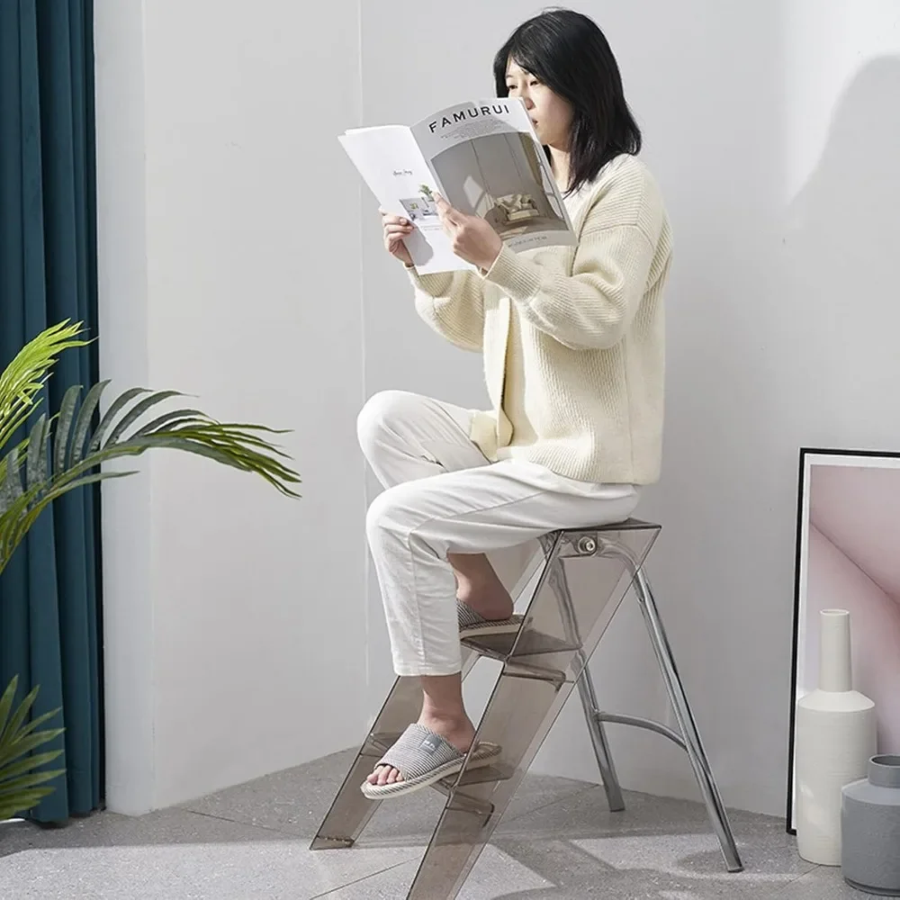 Step Stools for Adults, Acrylic 3 Step Ladder,2-in-1 Design with Ladder and Stool for Home and Library 330lbs Capacity - Image 3