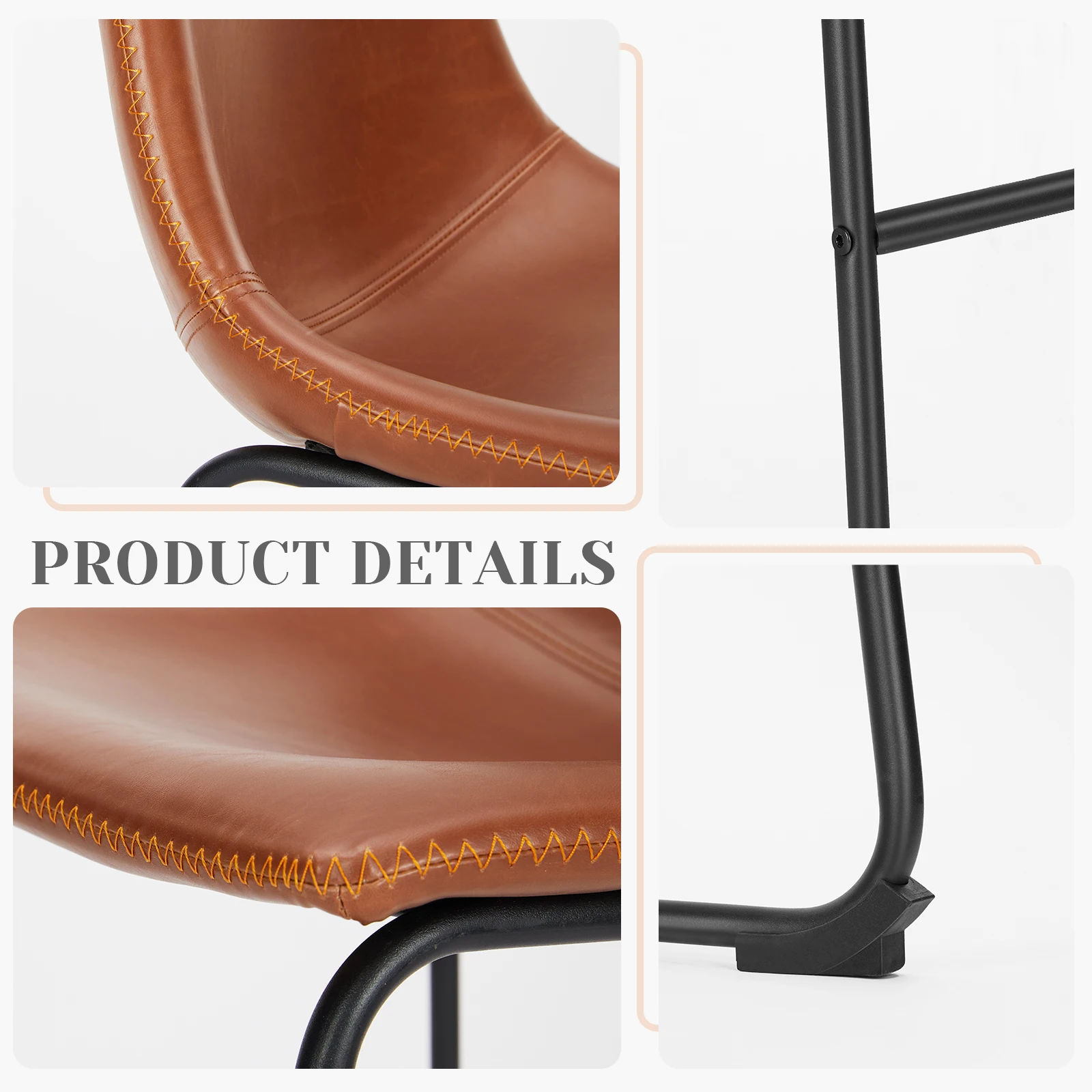 JHK Pu Leather Bar Stools Set of 2 Counter Height High Kitchen Dining Chairs Comfortable Sponge Cushion Island Modern Stool - Image 6