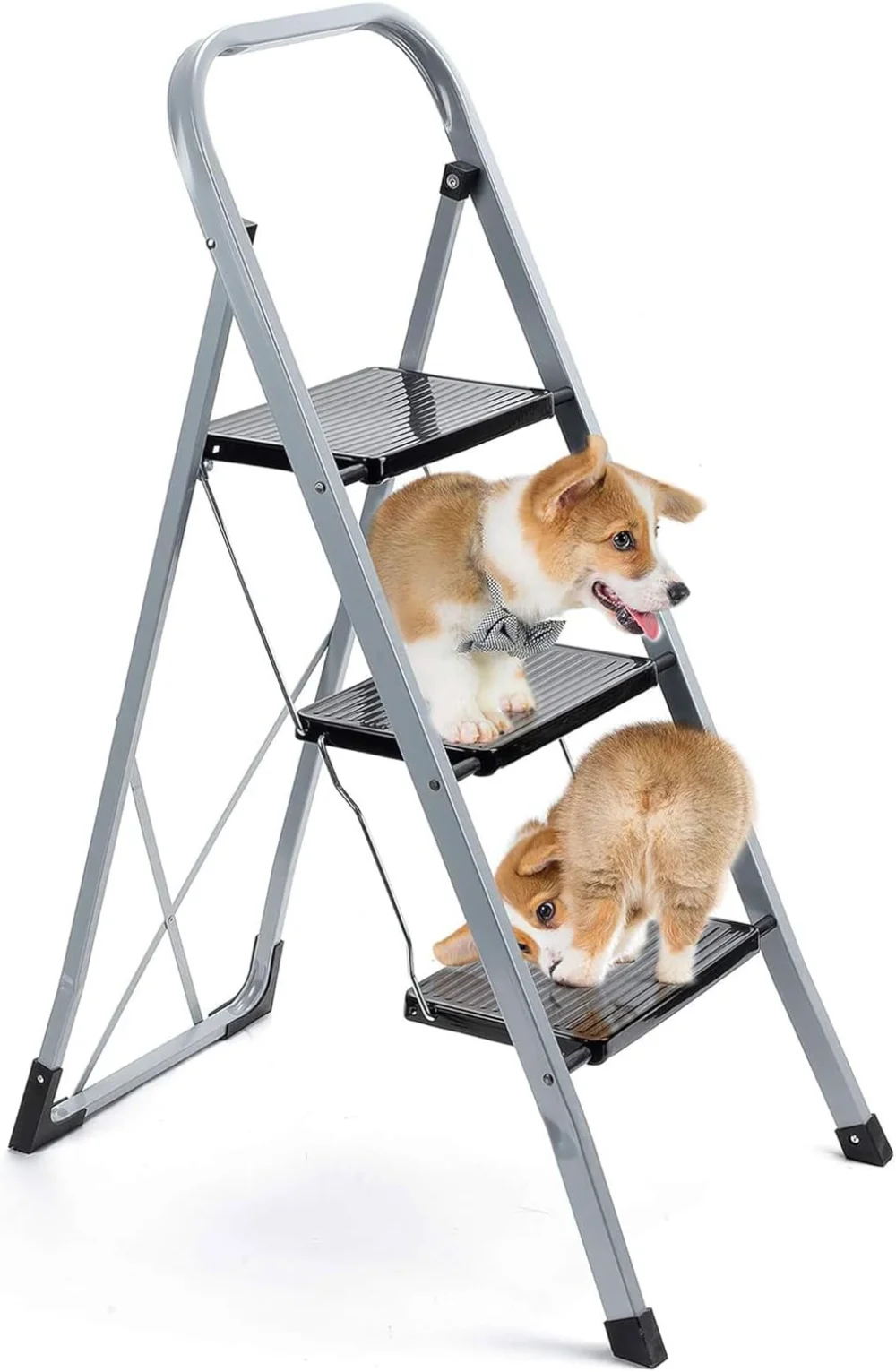 Non-Slip 3 Step Stool Folding Sturdy Steel Wide Step Ladder with Hand Grip and Locking Mechanism for Indoor Household Kitchens - Image 5