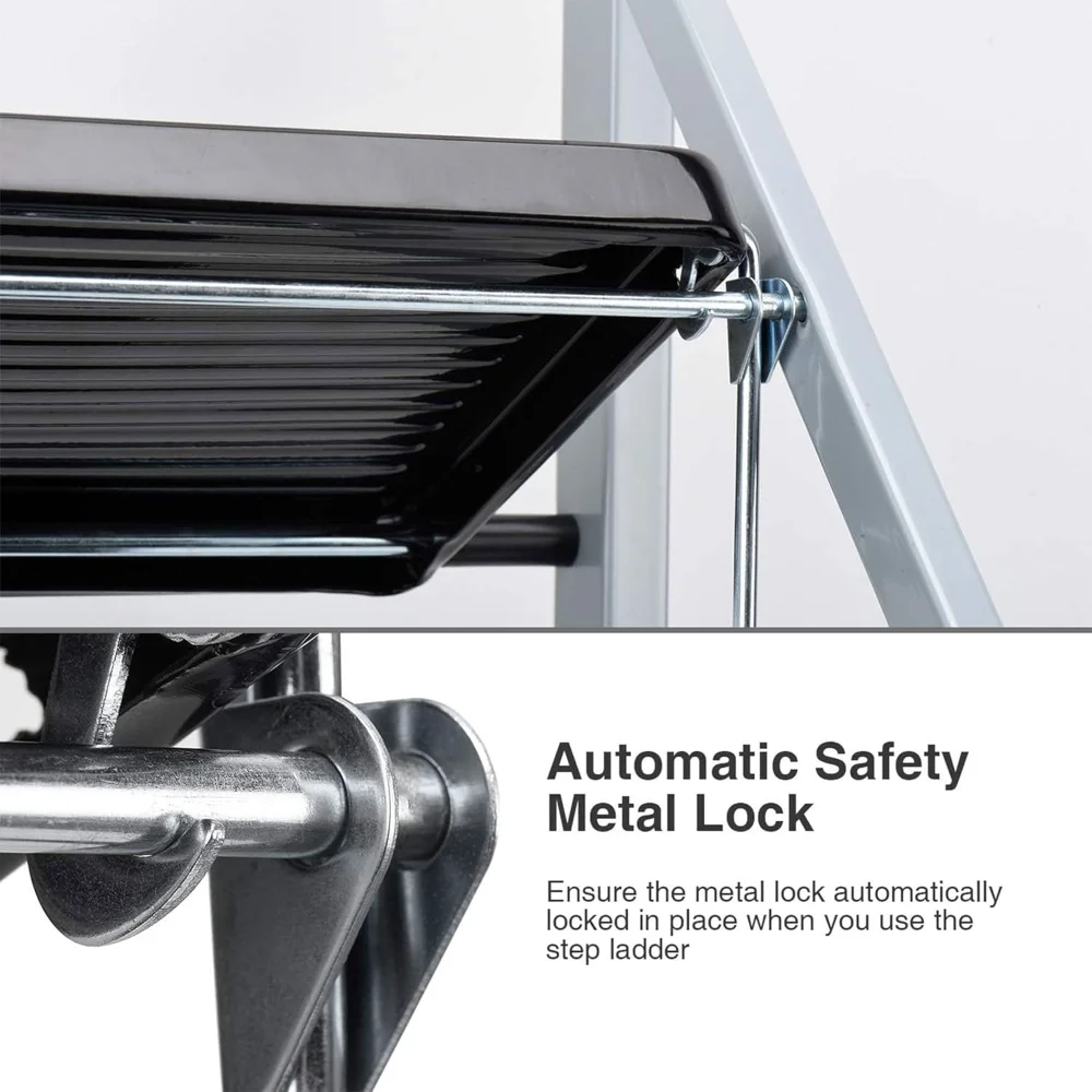 Non-Slip 3 Step Stool Folding Sturdy Steel Wide Step Ladder with Hand Grip and Locking Mechanism for Indoor Household Kitchens - Image 4