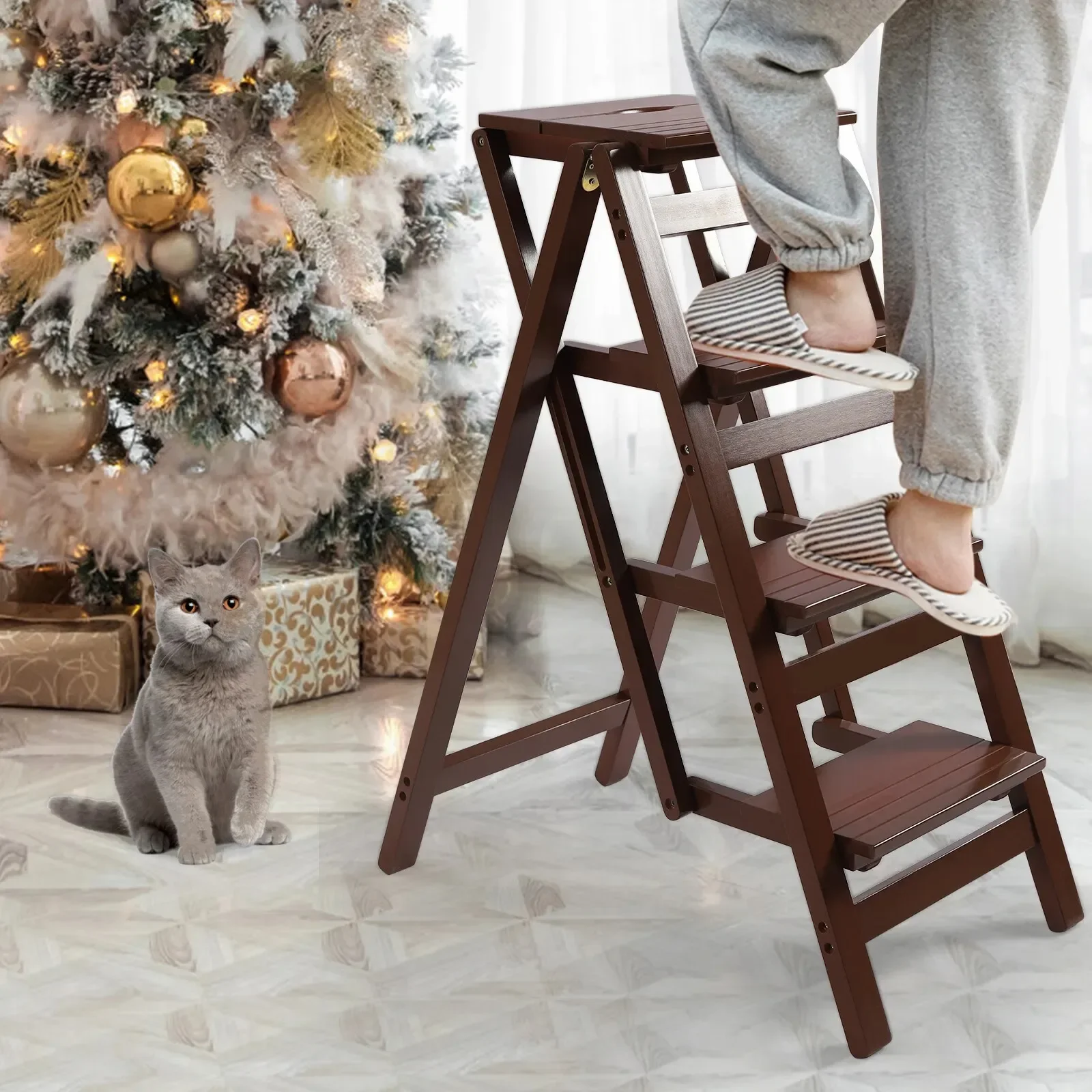 Portable Folding Step Stool Non-slip Step Stool Ladder 220LBS Load 4-Step Ladder - Image 2