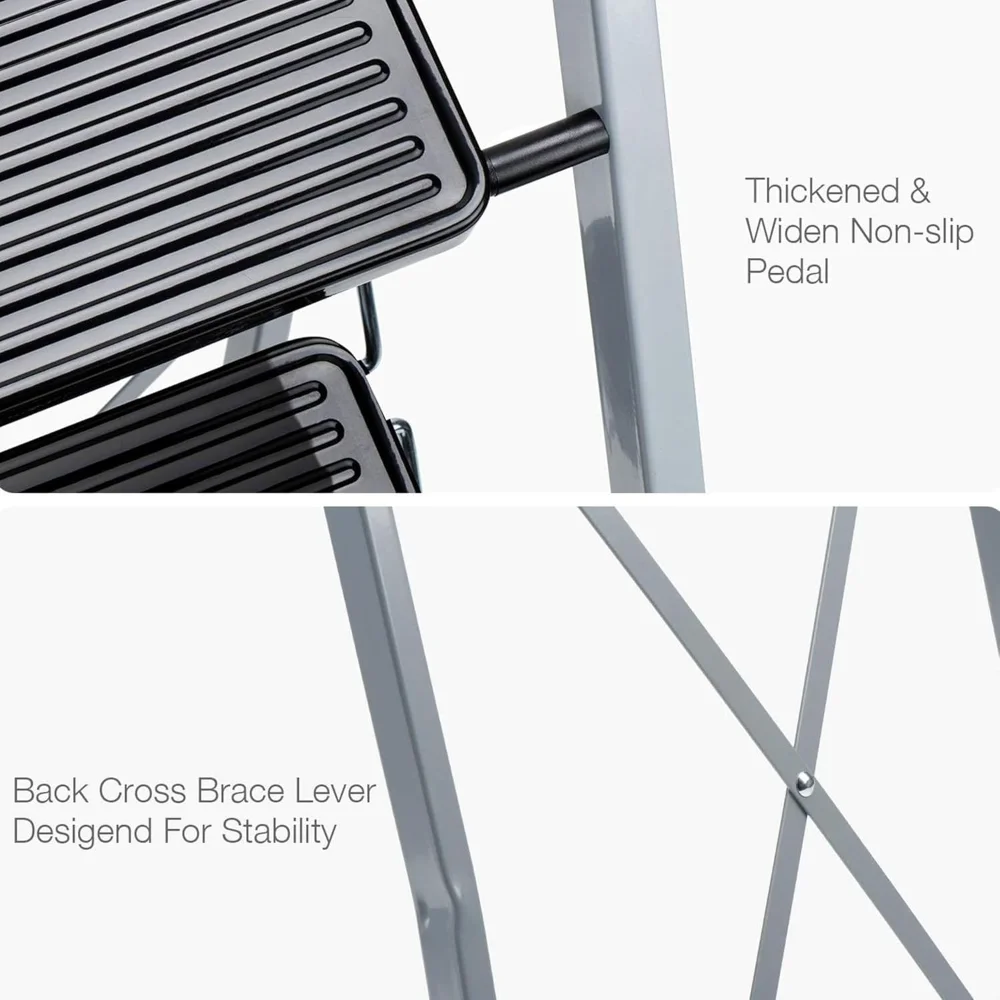Non-Slip 3 Step Stool Folding Sturdy Steel Wide Step Ladder with Hand Grip and Locking Mechanism for Indoor Household Kitchens - Image 3