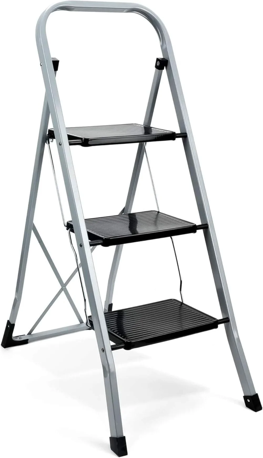 Non-Slip 3 Step Stool Folding Sturdy Steel Wide Step Ladder with Hand Grip and Locking Mechanism for Indoor Household Kitchens