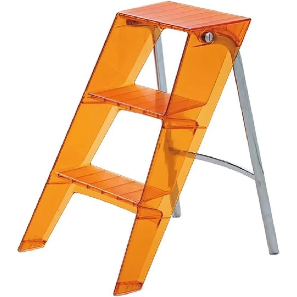 Acrylic Folding 3 Step Ladder, Lightweight Portable Step Stool with Wide Anti-Slip Pedal,Transparent One-Sided Ladder for Househ