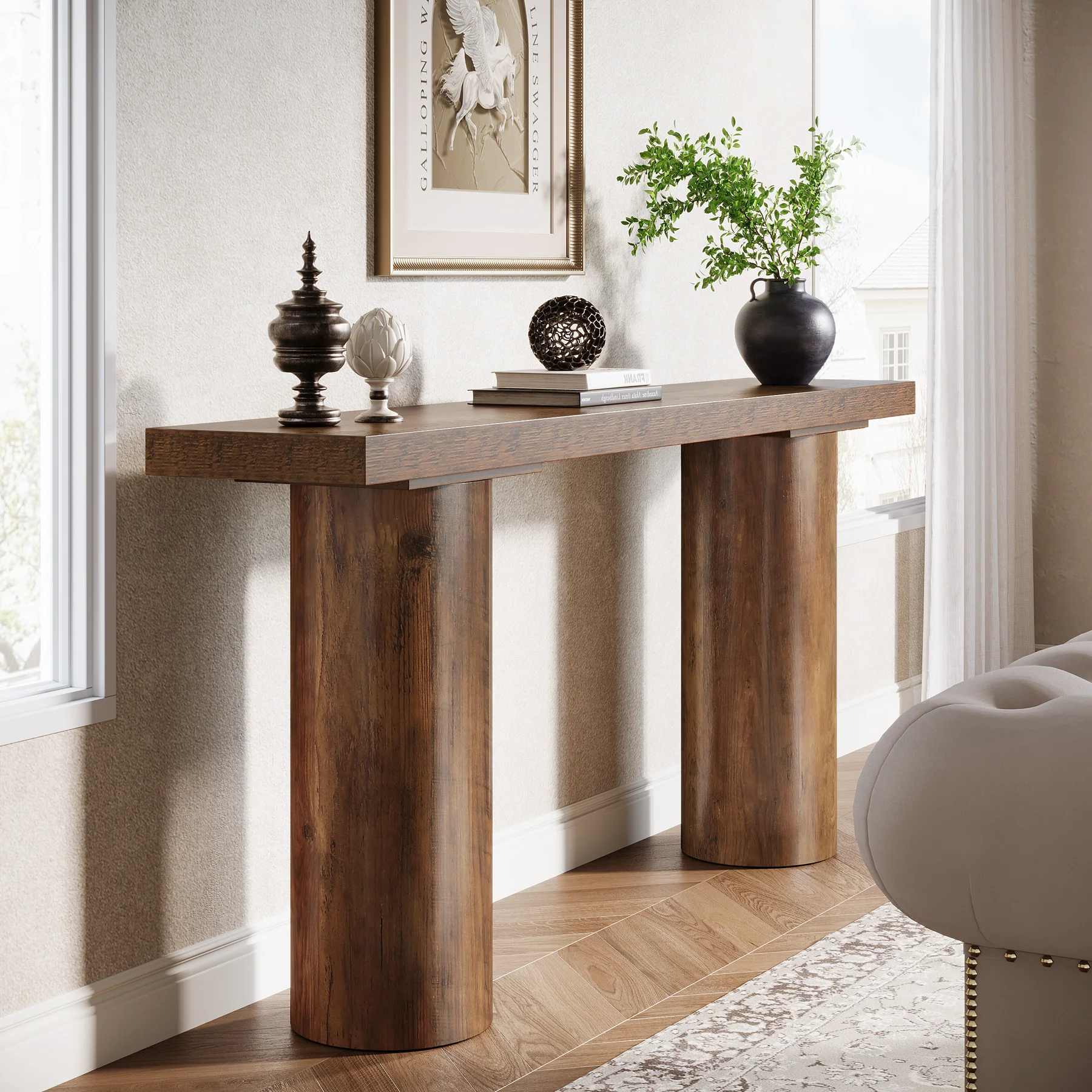 Tribesigns 63" Long Bar Table, Rectangle Kitchen Counter Height Table with Pillar Legs, Narrow Bar Height Pub Table Behind Couch - Image 5