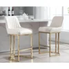Counter Height Bar Stools Set of 2 with Back Modern Kitchen Counter Stools with Gold Legs Leather Island Chairs Comfy Stripe
