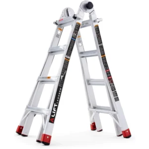 18-Foot Reach Aluminum Step Ladder, 5-in-1 Multi-Position Frame, Silver